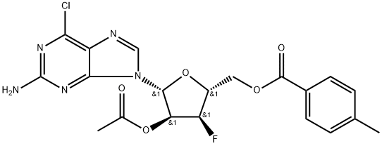 化合物 9-(2-O-ACETYL-5-O-TOLUYL-3-DEOXY-3-FLUORO-BETA-D-RIBOFURANOSYL)-2-AMINO-6-CHLOROPURINE 结构式