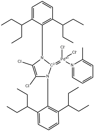 (SP-4-1)-[1,3-双[2,6-双(1-乙基丙基)苯基]-4,5-二氯-1,3-二氢-2H-咪唑-2-亚基]二氯(2-甲基吡啶)钯 结构式