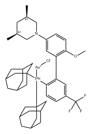 REL-(3R,5S)-1-[2'-[双(三环[3.3.1.13,7]DEC-1-YL)膦基-ΚP]-6-甲氧基-5'-(三氟代甲基)[1,1'-联苯]-3-YL]-3,5-二甲基哌啶]三苯基磷氯金 结构式