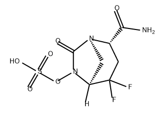 (1 R,2S,5S)-2-(Aminocarbonyl)-4,4-difluoro-7- oxo-1 ,6-diazabicyclo[3.2.1 ]oct-6-yl hydrogen sulfate 结构式