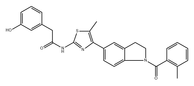 2-(3-hydroxyphenyl)-N-(5-methyl-4-(1-(2-methylbenzoyl)indolin-5-yl)thiazol-2-yl)acetamide 结构式