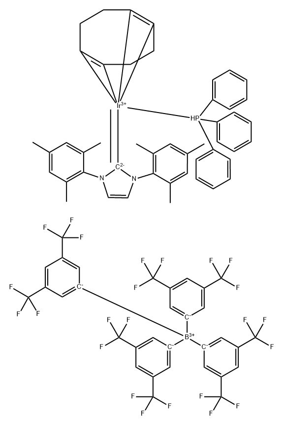 三苯基膦(1,5-环辛二烯)[1,3-双(2,4,6-三甲基苯基)咪唑-2-亚基]铱(I)四(3,5-双(三氟甲基)苯基硼酸盐 结构式