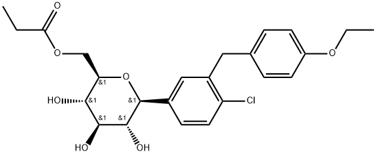 D-Glucitol, 1,5-anhydro-1-C-[4-chloro-3-[(4-ethoxyphenyl)methyl]phenyl]-, 6-propanoate, (1S)- 结构式
