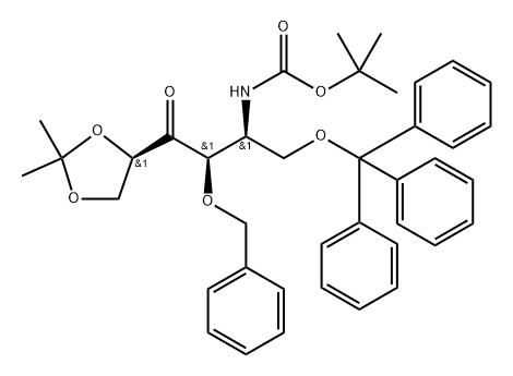 L-xylo-3-Hexulose, 5-deoxy-5-(1,1-dimethylethoxy)carbonylamino-1,2-O-(1-methylethylidene)-4-O-(phenylmethyl)-6-O-(triphenylmethyl)- 结构式