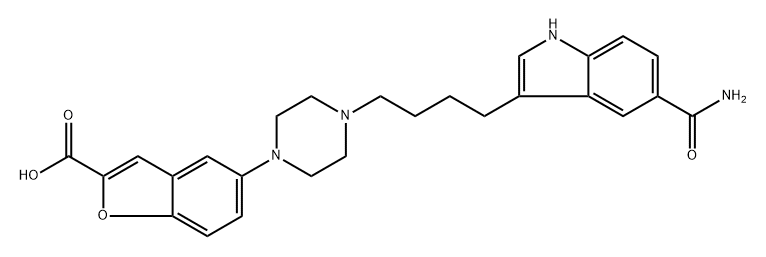 5-(4-(4-(5-Carbamoyl-1H-indol-3-yl)butyl)piperazin-1-yl)benzofuran-2-carboxylic acid 结构式