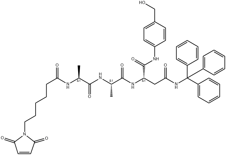 (S)-2-((S)-2-((S)-2-(6-(2,5-二氧代-2,5-二氢-1H-吡咯-1-基)己酰胺基)丙酰氨基)丙酰氨基)-N1-(4-(羟甲基)苯基)-N4-三苯甲基琥珀酰胺 结构式