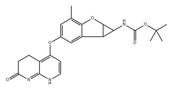 tert-butyl (3-methyl-5-((7-oxo-5,6,7,8-tetrahydro-1,8-naphthyridin-4-yl)oxy)-1a,6b-dihydro-1H-cyclopropa[b]benzofuran-1-yl)carbamate 结构式