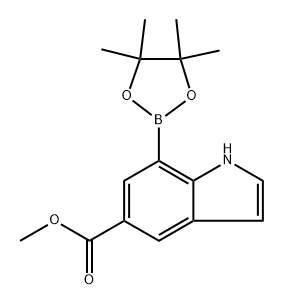 7-(4,4,5,5-Tetramethyl-[1,3,2]dioxaborolan-2-yl)-1H-indole-5-carboxylic acid methyl ester 结构式