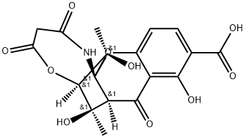 6,13a-Methano-13aH-[1]benzopyrano[2,3-f][1,5]oxazonine-10-carboxylic acid, 1,2,3,4,6,7,7a,8-octahydro-7,9,14-trihydroxy-7,14-dimethyl-2,4,8-trioxo-, (6R,7R,7aS,13aR,14R)- 结构式