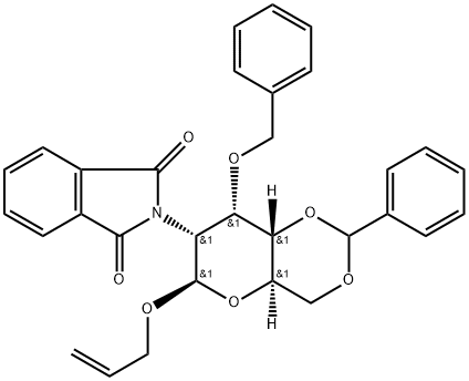 .beta.-D-Allopyranoside, 2-propenyl 2-deoxy-2-(1,3-dihydro-1,3-dioxo-2H-isoindol-2-yl)-3-O-(phenylmethyl)-4,6-O-(phenylmethylene)- 结构式