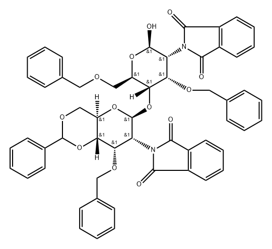 .beta.-D-Allopyranose, 2-deoxy-4-O-2-deoxy-2-(1,3-dihydro-1,3-dioxo-2H-isoindol-2-yl)-3-O-(phenylmethyl)-4,6-O-(phenylmethylene)-.beta.-D-allopyranosyl-2-(1,3-dihydro-1,3-dioxo-2H-isoindol-2-yl)-3,6-bis-O-(phenylmethyl)- 结构式