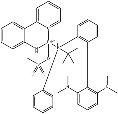 2′-(氨基-N)[1,1′-联苯]-2-甲基-C][2′-[(1,1-二甲基乙基)苯基膦酰基]-N2,N2,N6,N6-四甲基[1,1′-联苯]-2,6-二胺](甲基磺酰-O)钯 结构式