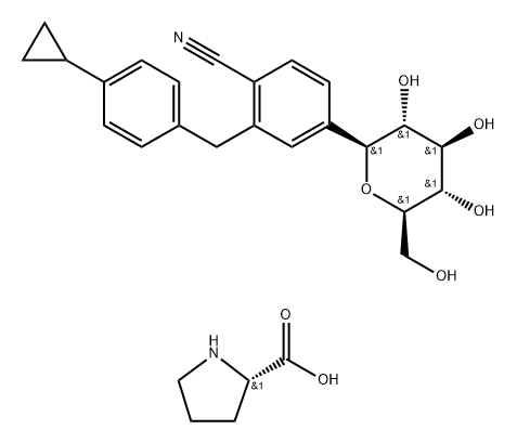 L-Proline, compd. with 2-[(4-cyclopropylphenyl)methyl]-4-β-D-glucopyranosylbenzonitrile, hydrate (1:1:1) 结构式