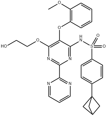 4-双环[1.1.1]戊-1-基-N-[6-(2-羟基-乙氧基)-5-(2-甲氧基-苯氧基)-[2,2']联嘧啶-4-基]-苯磺酰胺 结构式