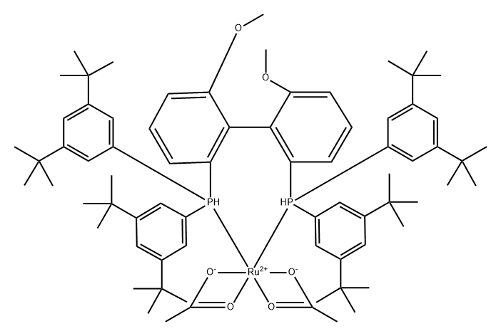 双乙酰[(S)-(-)-2,2'-双[二(3,5-二-叔丁基苯基)膦]-6,6'-二甲氧基-1,1'-联苯]钌(II) 结构式