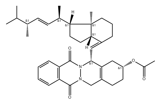 Acetic acid14-[7a-methyl-1-(1,4,5-trimethyl-hex-2-enyl)-octahydro-inden-4-ylidenemethyl]-7,12-dioxo-1,2,3,4,5,7,12,14-octahydro-phthalazino[2,3-b]phthalazin-2-yl ester 结构式