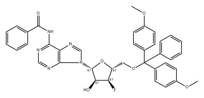 N6-Benzoyl-3'-deoxy-5'-O-(4,4'-dimethoxytrityl)-3'-fluoroadenosine 结构式