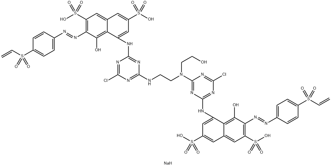 2,7-Naphthalenedisulfonic acid, 5-4-chloro-6-2-4-chloro-6-7-4-(ethenylsulfonyl)phenylazo-8-hydroxy-3,6-disulfo-1-naphthalenylamino-1,3,5-triazin-2-ylaminoethyl(2-hydroxyethyl)amino-1,3,5-triazin-2-ylamino-3-4-(ethenylsulfonyl)phenylazo-4-hydroxy-, sodium  结构式