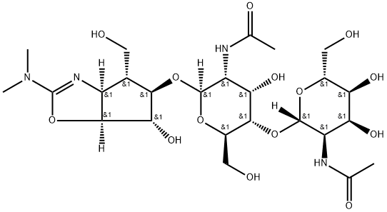 .beta.-D-Allopyranoside, 2-(dimethylamino)-3a,5,6,6a-tetrahydro-6-hydroxy-4-(hydroxymethyl)-4H-cyclopentoxazol-5-yl 2-(acetylamino)-4-O-2-(acetylamino)-2-deoxy-.beta.-D-allopyranosyl-2-deoxy-, 3aS-(3a.alpha.,4.alpha.,5.beta.,6.alpha.,6a.alpha.)- 结构式