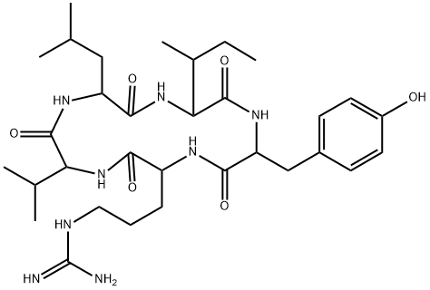 Cyclo(D-alloisoleucyl-L-tyrosyl-D-arginyl-D-valyl-L-leucyl) (9CI) 结构式