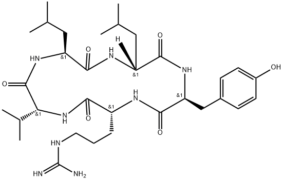 Cyclo(D-arginyl-D-valyl-L-leucyl-D-leucyl-L-tyrosyl) (9CI) 结构式