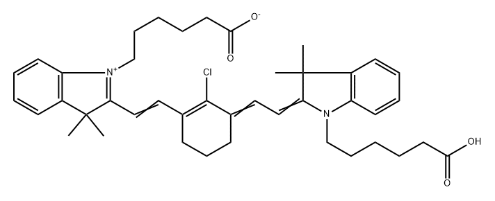 3H-吲哚,1-(5-羧基戊基)-2-[2-[3-[2-[1-(5-羧基戊基)-1,3-二氢-3,3-二甲基-2H-吲哚-2-亚基]亚乙基]-2-氯-1-环己烯-1-基]乙烯基]-3,3-二甲基,内盐 结构式