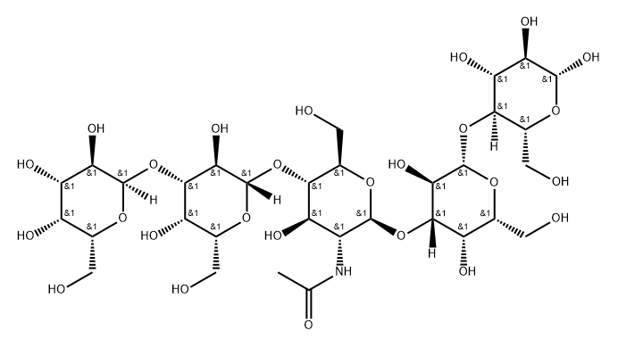 O-ALPHA-D-吡喃半乳糖基-(1-3)-O-BETA-D-吡喃半乳糖基-(1-4)-O-2-(乙酰氨基)-2-脱氧-BETA-D-吡喃葡萄糖基-(1-3)-O-BETA-D-吡喃半乳糖基-(1-4)-BETA-D-吡喃葡萄糖 结构式