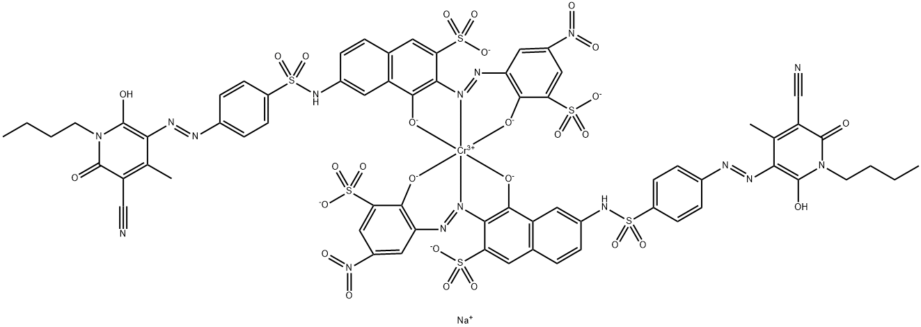Chromate(5-), bis6-4-(1-butyl-5-cyano-1,6-dihydro-2-hydroxy-4-methyl-6-oxo-3-pyridinyl)azophenylsulfonylamino-4-hydroxy-3-(2-hydroxy-5-nitro-3-sulfophenyl)azo-2-naphthalenesulfonato(4-)-, pentasodium 结构式