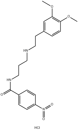 Benzamide, N-[3-[[2-(3,4-dimethoxyphenyl)ethyl]amino]propyl]-4-nitro-, hydrochloride (1:1) 结构式