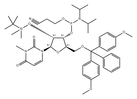 2'-O-tert-Butyldimethylsilyl-5'-O-DMT-3-methyluridine 3'-CE phosphoramidite 结构式
