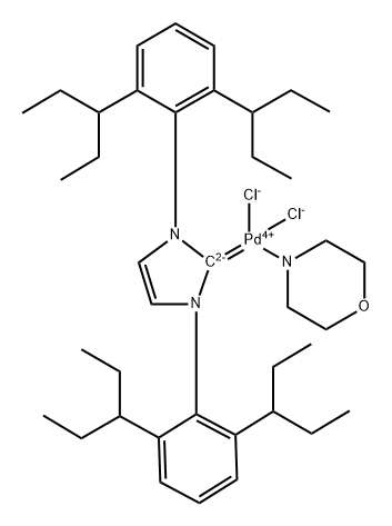 Palladium, [1,3-bis[2,6-bis(1-ethylpropyl)phenyl]-1,3-dihydro-2H-imidazol-2-ylidene]dichloro(morpholine-κN4)-, (SP-4-1)- 结构式