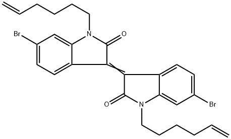 (E) -6,6'-二溴-1,1'-二(己-5-烯-1-基)-1'-,7'-二氢-[3,3'-二吲哚基]-2,2'(1H,3'AH)-二酮 结构式