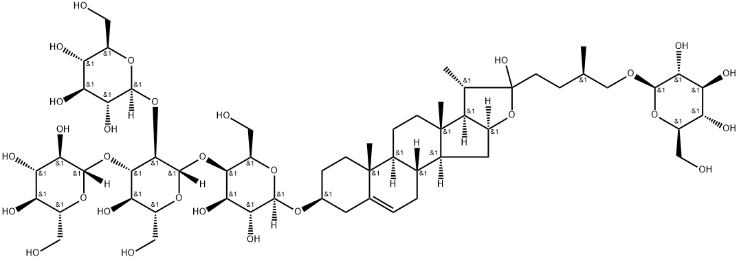 (25R)-26-氧-Β-D-葡萄吡喃糖基-22-羟基-呋甾-5(6)-烯-3Β,26-二醇-3-氧-Β-D-葡萄吡喃糖基(1→2) [Β-D-葡萄吡喃糖基(1→3)]-Β-D-葡萄吡喃糖基(1→4)-Β-D-半乳吡喃糖苷 结构式