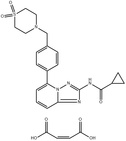 N-[5-[4-[(1,1-二氧代-4-硫代吗啉基)甲基]苯基][1,2,4]三唑并[1,5-A]吡啶-2-基]环丙烷甲酰胺马来酸盐 结构式