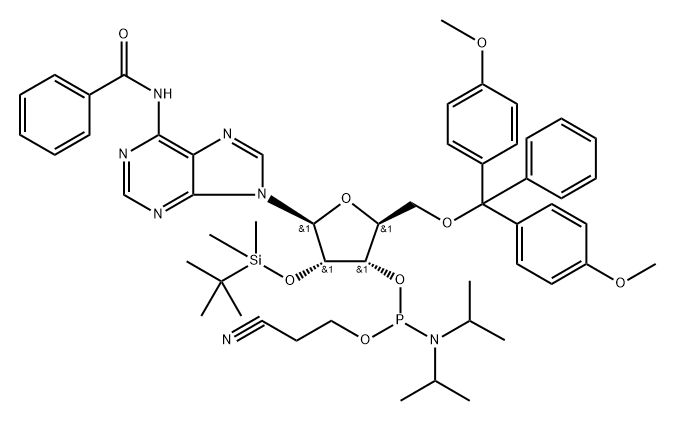 Benzamide, N-[9-[5-O-[bis(4-methoxyphenyl)phenylmethyl]-3-O-[[bis(1-methylethyl)amino](2-cyanoethoxy)phosphino]-2-O-[(1,1-dimethylethyl)dimethylsilyl]-β-L-ribofuranosyl]-9H-purin-6-yl]-