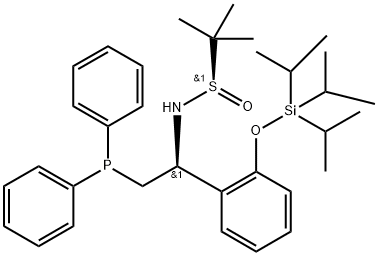 S(R)]-N-[(1R)-1-[2-((三异丙基硅氧)苯基)]-2-(二苯基膦)乙基]-2-叔丁基亚磺酰胺 结构式