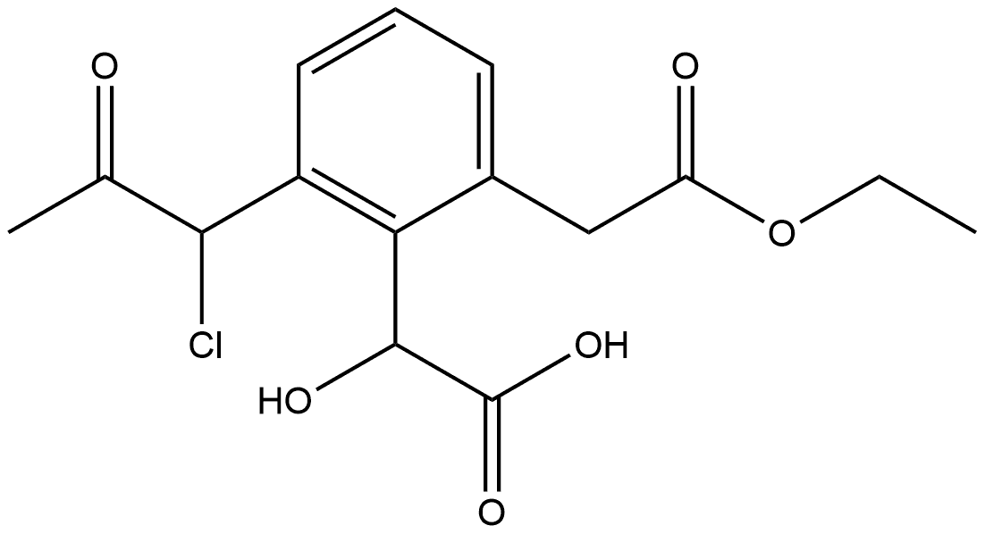 Ethyl 2-(carboxy(hydroxy)methyl)-3-(1-chloro-2-oxopropyl)phenylacetate 结构式