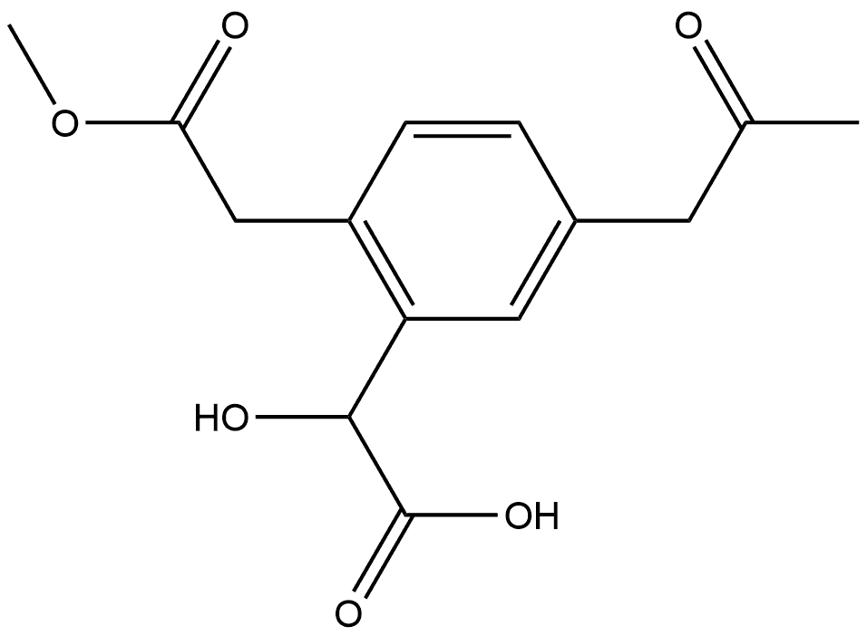 Methyl 2-(carboxy(hydroxy)methyl)-4-(2-oxopropyl)phenylacetate 结构式