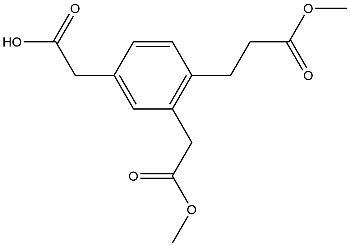 Methyl 5-(carboxymethyl)-2-(3-methoxy-3-oxopropyl)phenylacetate 结构式