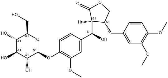 2(3H)-Furanone, 4-[(3,4-dimethoxyphenyl)methyl]-3-[(R)-[4-(β-D-glucopyranosyloxy)-3-methoxyphenyl]hydroxymethyl]dihydro-, (3S,4R)- 结构式