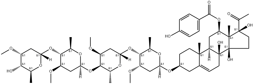 QINGYANGSHENGENIN 3-O-Α-L-CYMAROPYRANOSYL-(1→4)-Β-D-OLEANDROPYRANOSYL-(1→4)-Β-D-CYMAROPYRANOSYL-(1→4)-Β-D-CYMAROPYRANOSIDE 结构式