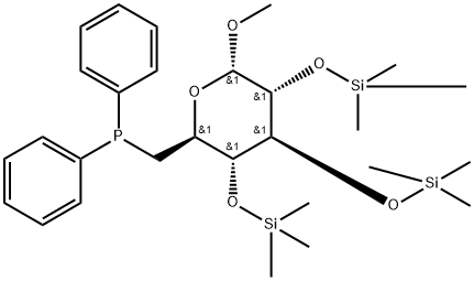 Methyl 6-deoxy-6-(diphenylphosphino)-2,3,4-tris-O-(trimethylsilyl)hexo pyranoside 结构式