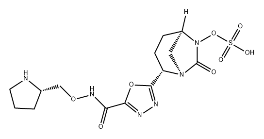 (1R,2S,5R)-7-OXO-2-[5-[[[(2S)-2-PYRROLIDIN YLMETHOXY]AMINO]CARBONYL]-1,3,4-OXADIAZOL-2- YL]-1,6-DIAZ 结构式