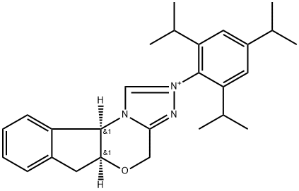 4H,6H-Indeno[2,1-b][1,2,4]triazolo[4,3-d][1,4]oxazinium, 5a,10b-dihydro-2-[2,4,6-tris(1-methylethyl)phenyl]-, (5aS,10bR)- 结构式