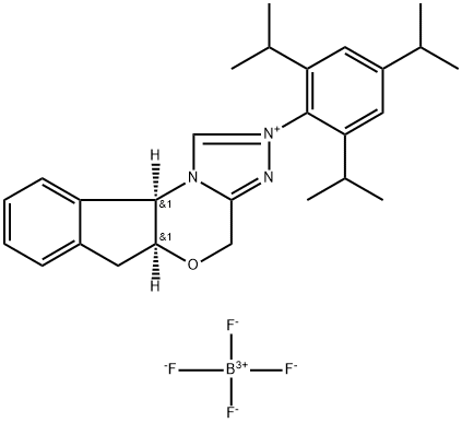 (5AS,10BR)-2-(2,4,6-三异丙基苯基)-4,5A,6,10B-四氢茚并[2,1-B][1,2,4]三唑并[4,3-D][1,4]恶嗪-2-鎓四氟硼酸盐 结构式