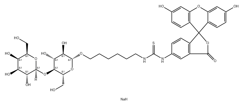 Thiourea, N-(3,6-dihydroxy-3-oxospiroisobenzofuran-1(3H),9-9Hxanthen-5-yl)-N-6-(4-O-.beta.-D-galactopyranosyl-.beta.-D-glucopyranosyl)oxyhexyl-, monosodium salt 结构式