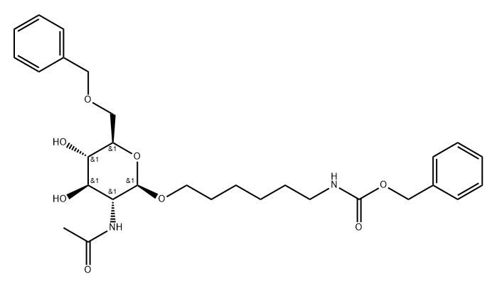 Carbamic acid, 6-2-(acetylamino)-2-deoxy-6-O-(phenylmethyl)-.beta.-D-glucopyranosyloxyhexyl-, phenylmethyl ester 结构式