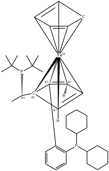 (S)-1-[(S)-1-(二叔丁基膦基)乙基]-2-[2-(二己基己基膦基)苯基]二茂铁 结构式