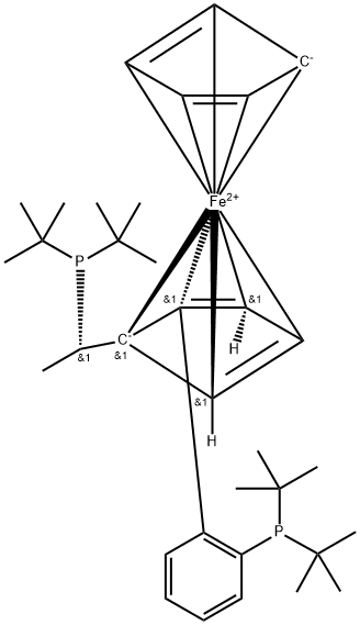 (S)-1-[(S)-1-(二叔丁基膦基)乙基]-2-[2-(二叔丁基膦基)苯基]二茂铁 结构式