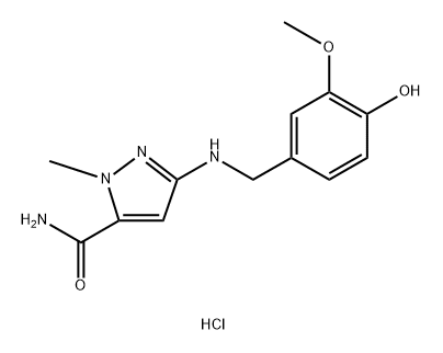 3-[(4-hydroxy-3-methoxybenzyl)amino]-1-methyl-1H-pyrazole-5-carboxamide 结构式